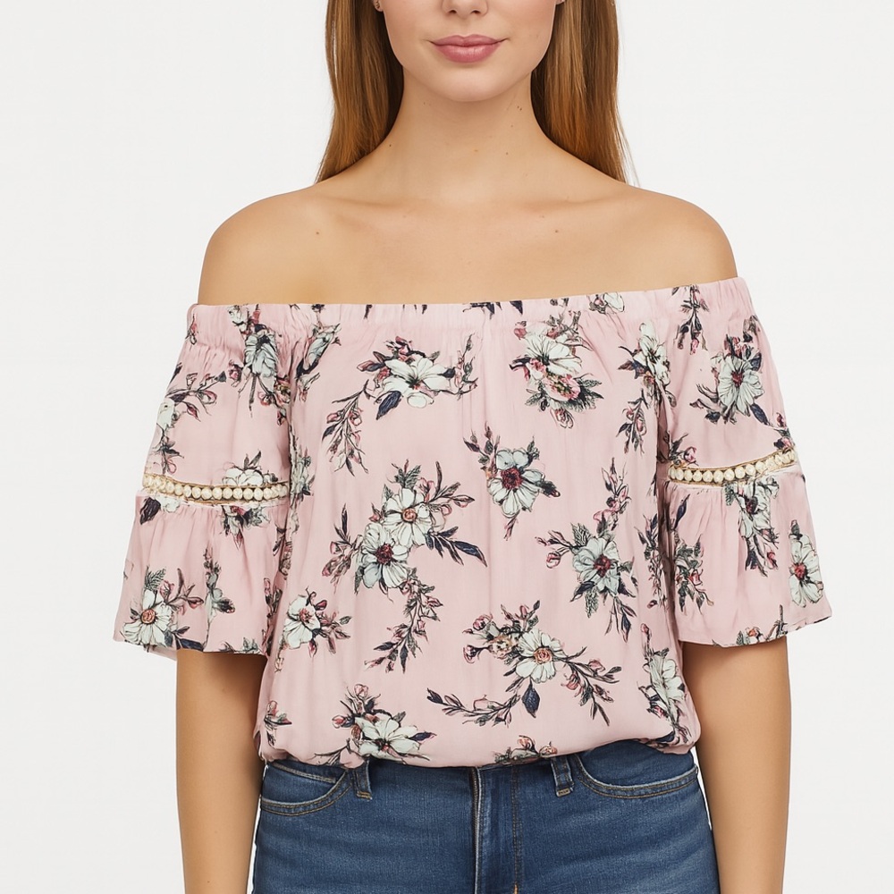 🌸 Purple Snow Off-Shoulder Floral Blouse – Size XL